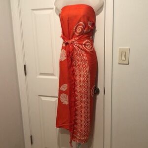 EC Sama Wear Orange Sarong & bathing suit cover